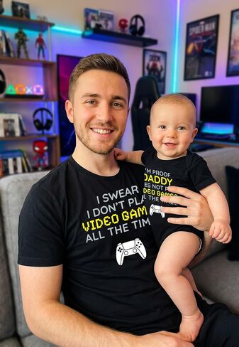 Tstars Gamer Dad Baby Shirts - Funny Matching Father and Son Outfits Dad Black Large/Baby Black 18M (12-18M) in Kuwait
