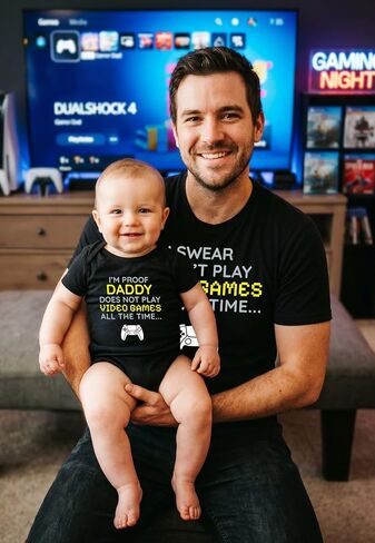 Tstars Gamer Dad Baby Shirts - Funny Matching Father and Son Outfits Dad Black Large/Baby Black 18M (12-18M) in Kuwait