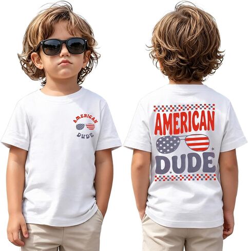 GLIGLITTR American Dude Shirt Toddler Boy 4th of July Tshirt American Flag Outfit Kids Boy Independence Day Patriotic Tee Top in Kuwait