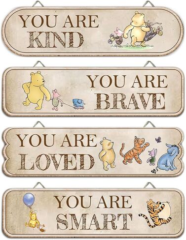Hatzelou 4PCS Classic Winnie Baby Room Decor, Pooh Nursery Decor, the Pooh Wall Decor Sign Gifts, You Are Kind Brave Inspirational Quotes, Adorable Winnie Sign for Home Bedroom Nursery in Kuwait