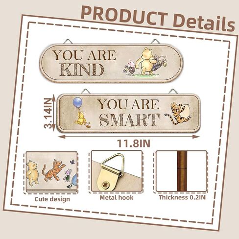 Hatzelou 4PCS Classic Winnie Baby Room Decor, Pooh Nursery Decor, the Pooh Wall Decor Sign Gifts, You Are Kind Brave Inspirational Quotes, Adorable Winnie Sign for Home Bedroom Nursery in Kuwait
