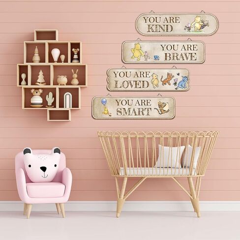 Hatzelou 4PCS Classic Winnie Baby Room Decor, Pooh Nursery Decor, the Pooh Wall Decor Sign Gifts, You Are Kind Brave Inspirational Quotes, Adorable Winnie Sign for Home Bedroom Nursery in Kuwait