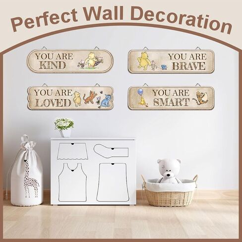 Hatzelou 4PCS Classic Winnie Baby Room Decor, Pooh Nursery Decor, the Pooh Wall Decor Sign Gifts, You Are Kind Brave Inspirational Quotes, Adorable Winnie Sign for Home Bedroom Nursery in Kuwait