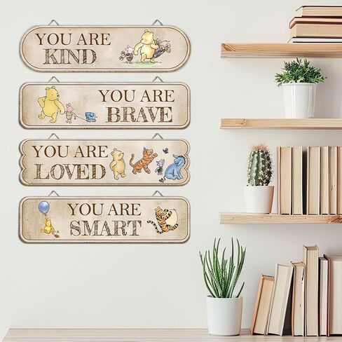 Hatzelou 4PCS Classic Winnie Baby Room Decor, Pooh Nursery Decor, the Pooh Wall Decor Sign Gifts, You Are Kind Brave Inspirational Quotes, Adorable Winnie Sign for Home Bedroom Nursery in Kuwait