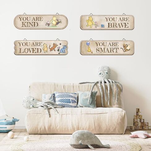 Hatzelou 4PCS Classic Winnie Baby Room Decor, Pooh Nursery Decor, the Pooh Wall Decor Sign Gifts, You Are Kind Brave Inspirational Quotes, Adorable Winnie Sign for Home Bedroom Nursery in Kuwait