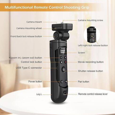 for Canon Tripod Wireless Shooting Grip with Shutter Release | Mini-Tripod with Rechargeable Remote Control for G7 X III/R50/R8/R5/R10/G5 X II/R100/M6 II/M200/R50 V, for Vlogging, White in Kuwait