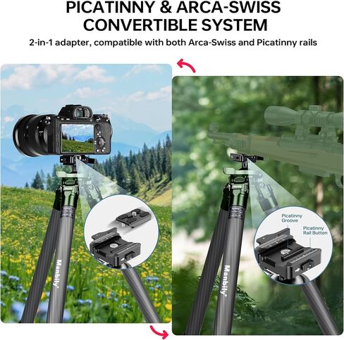 QM-324PA Shooting Tripod, Arca Hunting Carbon Fiber Tripod with 38mm Ball Head and Picatinny to Arca Swiss Adapters, 32mm Thick Tubes, Max Load 44lbs Green in Kuwait