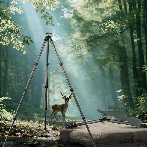 QM-324PA Shooting Tripod, Arca Hunting Carbon Fiber Tripod with 38mm Ball Head and Picatinny to Arca Swiss Adapters, 32mm Thick Tubes, Max Load 44lbs Green in Kuwait