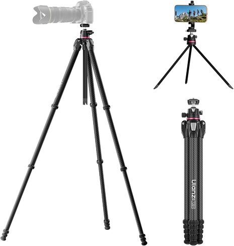 ULANZI TZ01 Carbon Fiber Tripod 64.2inch, 2-in-1 Detachable Center Column Mini Tripod, Camera Stand with 360° Ball Head, Uka Quick Release, 2.43lb Lightweight Travel Tripod for Camera/Phone in Kuwait