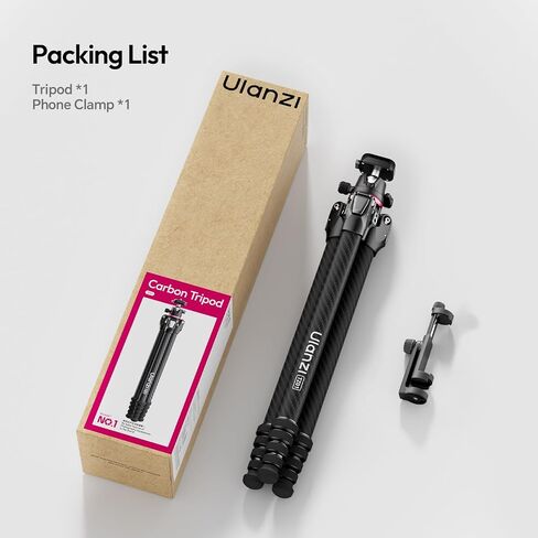 ULANZI TZ01 Carbon Fiber Tripod 64.2inch, 2-in-1 Detachable Center Column Mini Tripod, Camera Stand with 360° Ball Head, Uka Quick Release, 2.43lb Lightweight Travel Tripod for Camera/Phone in Kuwait