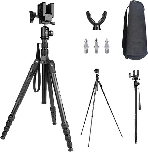 TONYBOO 2-in-1 Aluminum Hunting Tripod with 360° Ball Head and Rifle Clamp Saddle, Heavy Duty CNC Machining Shooting Tripod Adjustable 22.5"-74" for Rifle Shotgun Crossbow, No-Wobble Target Tracking in Kuwait