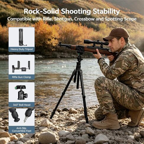TONYBOO 2-in-1 Aluminum Hunting Tripod with 360° Ball Head and Rifle Clamp Saddle, Heavy Duty CNC Machining Shooting Tripod Adjustable 22.5"-74" for Rifle Shotgun Crossbow, No-Wobble Target Tracking in Kuwait