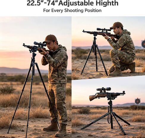 TONYBOO 2-in-1 Aluminum Hunting Tripod with 360° Ball Head and Rifle Clamp Saddle, Heavy Duty CNC Machining Shooting Tripod Adjustable 22.5"-74" for Rifle Shotgun Crossbow, No-Wobble Target Tracking in Kuwait