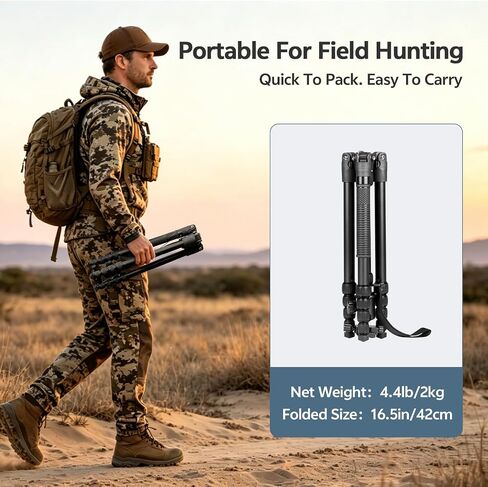 TONYBOO 2-in-1 Aluminum Hunting Tripod with 360° Ball Head and Rifle Clamp Saddle, Heavy Duty CNC Machining Shooting Tripod Adjustable 22.5"-74" for Rifle Shotgun Crossbow, No-Wobble Target Tracking in Kuwait