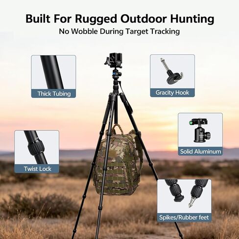 TONYBOO 2-in-1 Aluminum Hunting Tripod with 360° Ball Head and Rifle Clamp Saddle, Heavy Duty CNC Machining Shooting Tripod Adjustable 22.5"-74" for Rifle Shotgun Crossbow, No-Wobble Target Tracking in Kuwait