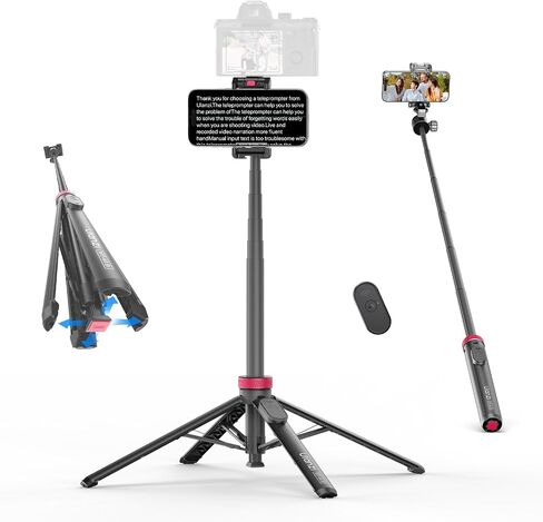 ULANZI MT-44B Phone Tripod, 59'' Auto Open Phone Stand w Dual Camera Setup | 7-Section Extendable Pole, 360° Rotation Ball Head, Wireless Remote, Cold Shoe Mount, Compact (415g) for Vlogging & Selfies in Kuwait