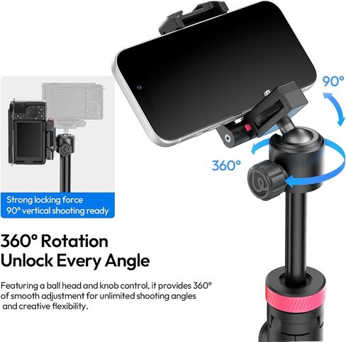 ULANZI MT-44B Phone Tripod, 59'' Auto Open Phone Stand w Dual Camera Setup | 7-Section Extendable Pole, 360° Rotation Ball Head, Wireless Remote, Cold Shoe Mount, Compact (415g) for Vlogging & Selfies in Kuwait