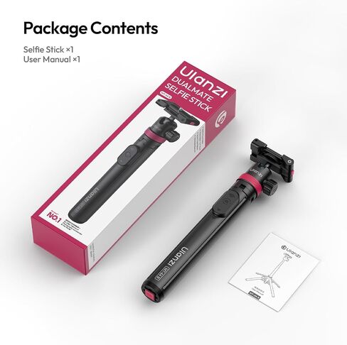 ULANZI MT-44B Phone Tripod, 59'' Auto Open Phone Stand w Dual Camera Setup | 7-Section Extendable Pole, 360° Rotation Ball Head, Wireless Remote, Cold Shoe Mount, Compact (415g) for Vlogging & Selfies in Kuwait