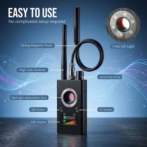 Hidden Camera Detector,GPS Bug Detector & RF Signal Scanner for Travel | 3-in-1 Hidden Camera, GPS, Bug & RF Detector, Infrared & Magnet Finder, Portable for Travel, Hotel, Car, Office, Long Battery in Kuwait