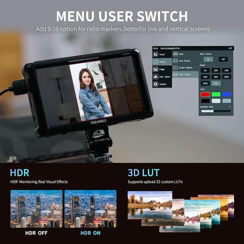 FEELWORLD 6 Inch DSLR Camera Field Monitor,1200nit High Bright 4K HDMI On Camera Monitor, 3D Lut 1920X1080 HD Focus Peaking Assist Full Waveform Video Field Monitor FW568PRO in Kuwait