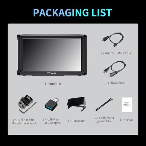 FEELWORLD 6 Inch DSLR Camera Field Monitor,1200nit High Bright 4K HDMI On Camera Monitor, 3D Lut 1920X1080 HD Focus Peaking Assist Full Waveform Video Field Monitor FW568PRO in Kuwait