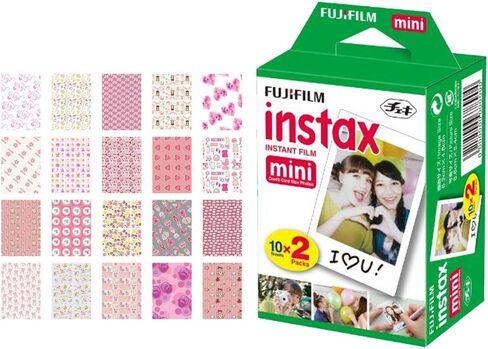 Fujifilm instax mini Instant Film (20 Exposures) + 20 Sticker Frames for Fuji Instax Prints Baby Girl Package in Kuwait