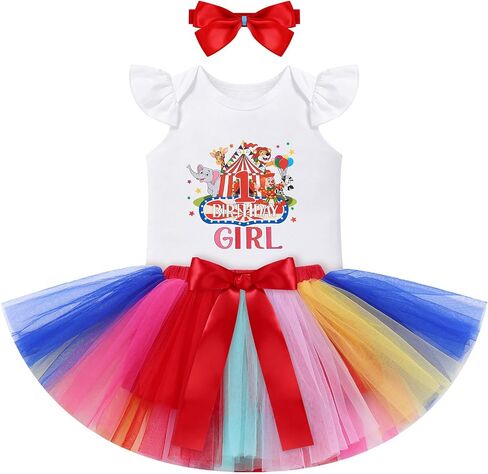 IBTOM CASTLE Baby Girl 1st 2nd Birthday Outfit Circus/Space Romper Sequin Tutu Skirt Headband Cake Smash Set for Photoshoot in Kuwait
