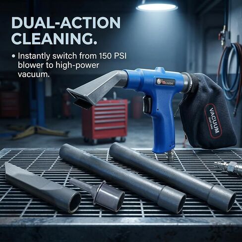 LE LEMATEC Pneumatic Air Vacuum Blow Gun, Dual-Action Detailing Cleaner | 150 PSI, 6-piece attachment kit, compressor-driven, automotive shop blower, workshop accessory in Kuwait