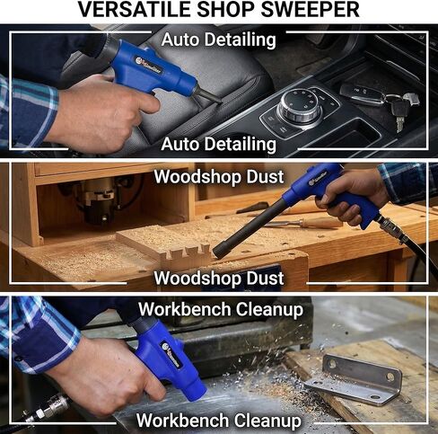 LE LEMATEC Pneumatic Air Vacuum Blow Gun, Dual-Action Detailing Cleaner | 150 PSI, 6-piece attachment kit, compressor-driven, automotive shop blower, workshop accessory in Kuwait