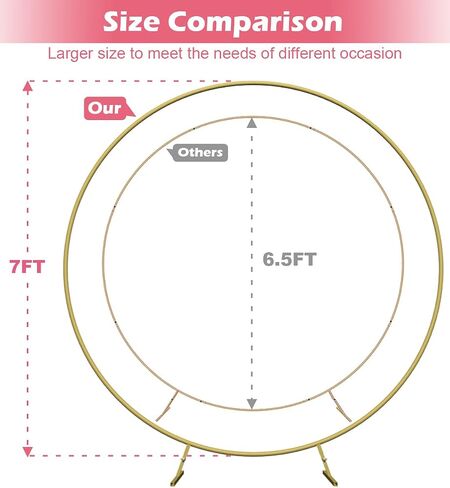 Queension Large Wedding Arch for Ceremony 7 Ft, Circle Arch for Party, Gold | Balloon Arches Backdrop Stand with Metal Base, Outdoor Garden Trellis with Water Bag for Climbing Plant, Round Frame in Kuwait