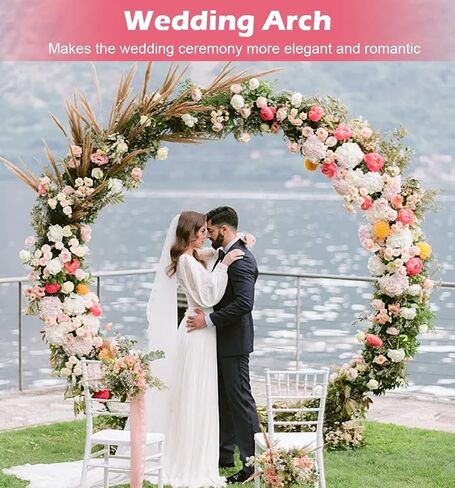Queension Large Wedding Arch for Ceremony 7 Ft, Circle Arch for Party, Gold | Balloon Arches Backdrop Stand with Metal Base, Outdoor Garden Trellis with Water Bag for Climbing Plant, Round Frame in Kuwait