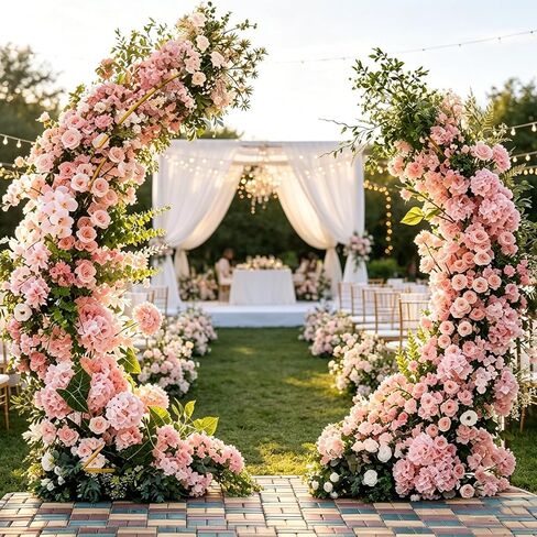 Metal Open Arch Backdrop Stand, 6.7FT & 5.8FT Half Moon Arch Backdrop Stand Set of 2 Wedding Archs for Ceremony Birthday Bridal Baby Shower Anniversary Floral Stand (Gold) in Kuwait