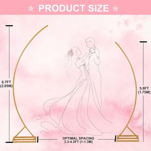 Metal Open Arch Backdrop Stand, 6.7FT & 5.8FT Half Moon Arch Backdrop Stand Set of 2 Wedding Archs for Ceremony Birthday Bridal Baby Shower Anniversary Floral Stand (Gold) in Kuwait