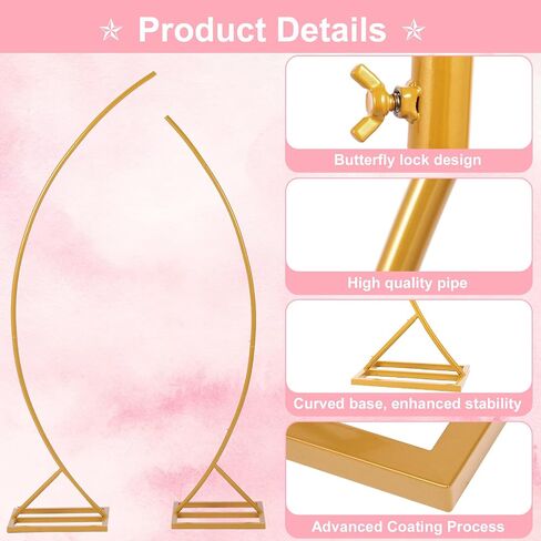 Metal Open Arch Backdrop Stand, 6.7FT & 5.8FT Half Moon Arch Backdrop Stand Set of 2 Wedding Archs for Ceremony Birthday Bridal Baby Shower Anniversary Floral Stand (Gold) in Kuwait