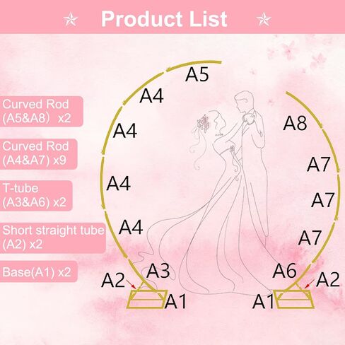 Metal Open Arch Backdrop Stand, 6.7FT & 5.8FT Half Moon Arch Backdrop Stand Set of 2 Wedding Archs for Ceremony Birthday Bridal Baby Shower Anniversary Floral Stand (Gold) in Kuwait