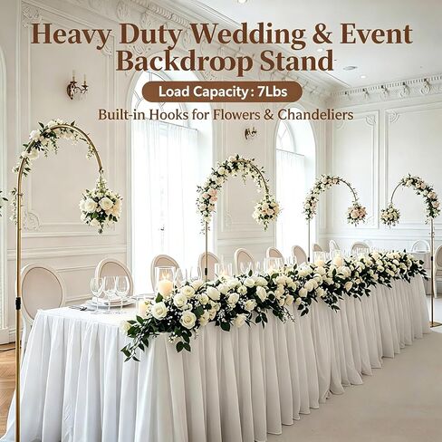 Heavy Duty Half Wedding Arch Stand Versatile Adjustable 5.6-7.6FT Hook | Gold Half Arch Backdrop for Wedding Party Window Display Seasonal Decor Thick Metal Pole Weighted Base Stand Firm in Kuwait