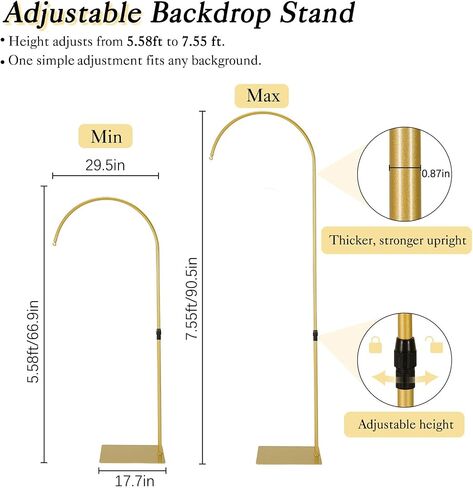 Heavy Duty Half Wedding Arch Stand Versatile Adjustable 5.6-7.6FT Hook | Gold Half Arch Backdrop for Wedding Party Window Display Seasonal Decor Thick Metal Pole Weighted Base Stand Firm in Kuwait