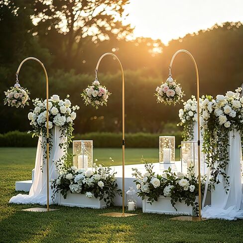 Heavy Duty Half Wedding Arch Stand Versatile Adjustable 5.6-7.6FT Hook | Gold Half Arch Backdrop for Wedding Party Window Display Seasonal Decor Thick Metal Pole Weighted Base Stand Firm in Kuwait