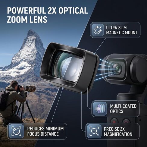 Diyeeni 2X Telephoto Lens for OsmoPocket 3/4 Camera, Teleconverter with Multi Layer Coating, Compact Magnetic Mount for Enhanced Range Photography in Kuwait