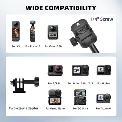 80in Pocket 3 4 Selfie Stick Tripod for GoPro Action Camera, Extendable Stand Vlog Mount for DJI Osmo Pocket 3 4 Action 6 5 Pro 4 3 for Xtra Muse for Insta360 X5 X4 X3 for AKASO DSLR Accessories in Kuwait