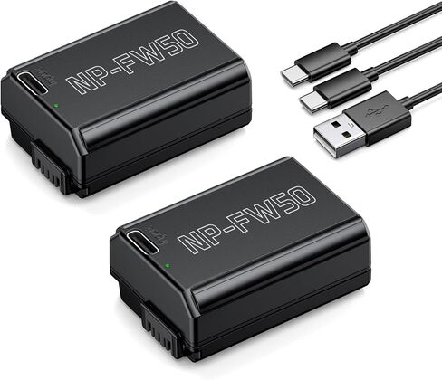 NP-FW50 Replacement Battery 2 Pack 1500mAh with Type-C Direct Charging Port for Sony A7S II, A7R II, ZV-E10, A7, A7S, A7R, A6400, A6500, A6300, A5000, A5100, A6000 Camera in Saudi Arabia