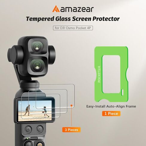 AMAZEAR Screen Protector for DJI Osmo Pocket 4P (3 Pack), Pocket 4 Pro Accessories Tempered Glass Screen Protective Cover, 9H Hardness, Ultra HD, Touch Sensitive, Bubble-Free(TGP & Frame) in Kuwait