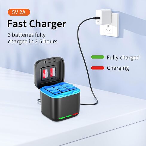 Battery Charger Kit for Gopro Hero 12 11 10 9 Battery 2Pack 2000mAh Battery Capacity and Fast Battery Charger with Micro SD Storage Slots Compatible with Hero 12/11/10/9 Black Accessories in Kuwait