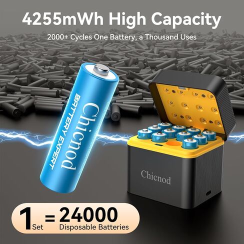 Rechargeable AA Lithium Batteries with Fast USB-C Charger, 12-Pack 4255 mWh 1.5V Constant Voltage for Blink Outdoor Camera, Xbox Controller, Flashlights – 2000+ Cycles in Saudi Arabia