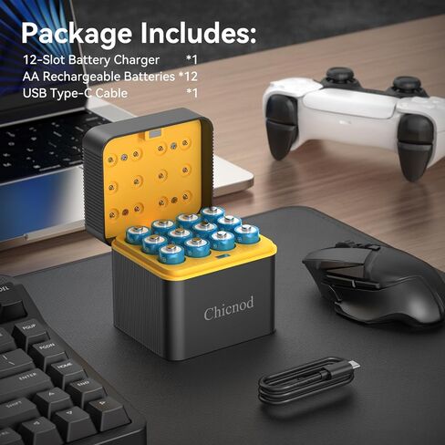Rechargeable AA Lithium Batteries with Fast USB-C Charger, 12-Pack 4255 mWh 1.5V Constant Voltage for Blink Outdoor Camera, Xbox Controller, Flashlights – 2000+ Cycles in Saudi Arabia