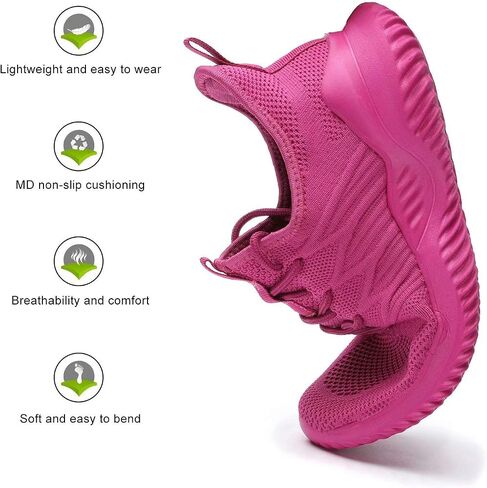 Womens Ladies Walking Running Shoes Slip On Lightweight Casual Tennis Sneakers Girls Kids Zapatos de Mujer Rose in Kuwait