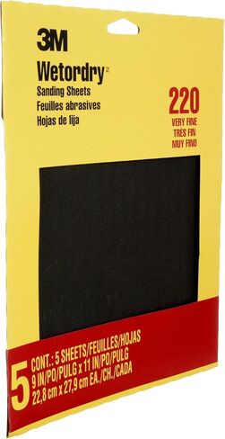 3M Wetordry Sandpaper, 5 Sheets, 9 in x 11 in, 220 Grit | Use for Wet and Dry Sanding, For Sanding Between Coats of Varnish, Lacquer, Paint & Other Finishes, Waterproof (9087DC-NA) in Kuwait