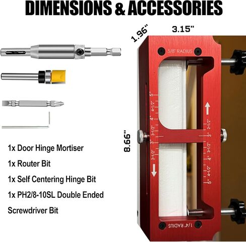 Door Hinge Jig, Precision Door Leaf Router Template for Hinges | 6061 aluminum click-positioning depth stop 2.5-5 in hinges 1/4 & 5/8 R square corner ready pro-grade kit for DIY & carpentry in Kuwait