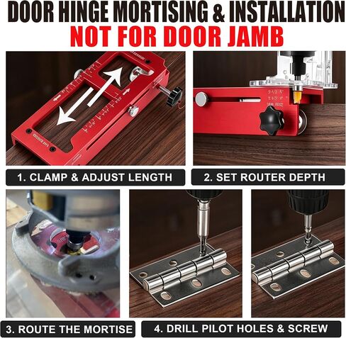 Door Hinge Jig, Precision Door Leaf Router Template for Hinges | 6061 aluminum click-positioning depth stop 2.5-5 in hinges 1/4 & 5/8 R square corner ready pro-grade kit for DIY & carpentry in Kuwait