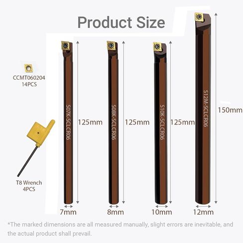 18-Piece Anti-Vibration Boring Set, 4 Pcs S07K/S08K/S10K/S12M-SCLCR06 Spring Steel Boring Bars, with 14 Pcs CCMT0602 Inserts for High-Precision Internal Machining in Kuwait